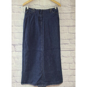 Vintage Denim Maxi Skirt Women's 6 Dark Blue Modest Pockets Donna Degnan Y2K